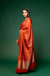 Orange Woven Zari Tissue Silk Designer Saree With Unstitched Blouse