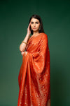 Orange Woven Zari Tissue Silk Designer Saree With Unstitched Blouse