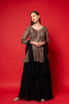 Black Georgette Readymade Suit And Palazzo With Georgette Dupatta