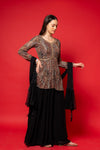 Black Georgette Readymade Suit And Palazzo With Georgette Dupatta