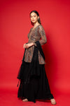 Black Georgette Readymade Suit And Palazzo With Georgette Dupatta