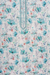 White Tea Green Mirror Sheet, Threadwork & Floral Printed Cotton Unstitched Salwar Suit With Cotton Dupatta