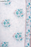 White Tea Green Mirror Sheet, Threadwork & Floral Printed Cotton Unstitched Salwar Suit With Cotton Dupatta