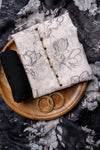 White & Black Cutdana, Sequence, Threadwork & Floral Printed Cotton Unstitched Salwar Suit With Cotton Dupatta