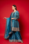 Sky Blue Crepe Readymade Suit And Palazzo With Chinon Dupatta