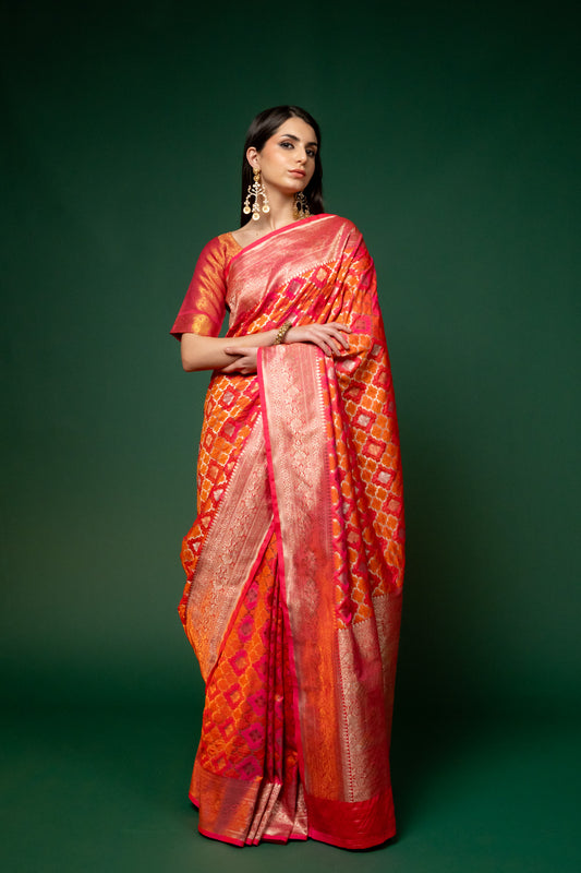 Rani Woven Zari Banarasi Silk Designer Saree With Unstitched Blouse