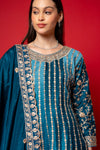 Sky Blue Crepe Readymade Suit And Palazzo With Chinon Dupatta