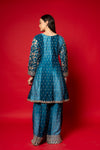 Sky Blue Crepe Readymade Suit And Palazzo With Chinon Dupatta