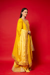 Lemon Gold Crepe Readymade Suit And Palazzo With Chinon Dupatta