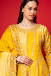 Lemon Gold Crepe Readymade Suit And Palazzo With Chinon Dupatta