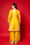 Lemon Gold Crepe Readymade Suit And Palazzo With Chinon Dupatta