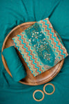Rama Mirror, Swarovski & Digital Printed Crepe Unstitched Salwar Suit With Chiffon Dupatta