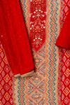Peach Mirror, Swarovski & Digital Printed Crepe Unstitched Salwar Suit With Chiffon Dupatta