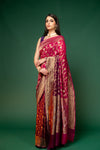 Garnet Woven Zari Khaddi Georgette Saree With Unstitched Blouse