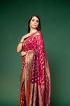 Garnet Woven Zari Khaddi Georgette Saree With Unstitched Blouse