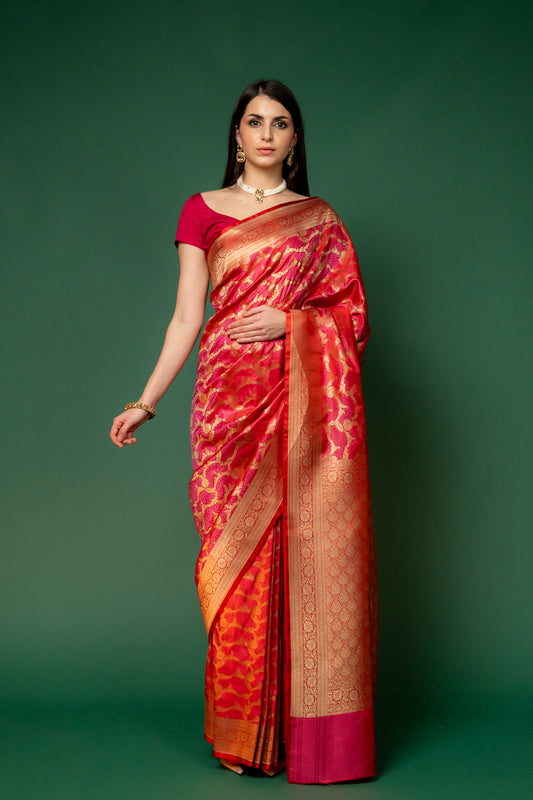 Rani Woven Zari Banarasi Silk Saree With Unstitched Blouse