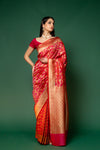 Rani Woven Zari Banarasi Silk Saree With Unstitched Blouse