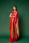 Rani Woven Zari Banarasi Silk Saree With Unstitched Blouse