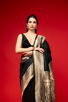 Black Banarasi Silk Woven Zari Saree With Unstitched Blouse