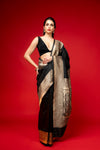 Black Banarasi Silk Woven Zari Saree With Unstitched Blouse