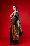 Black Banarasi Silk Woven Zari Saree With Unstitched Blouse