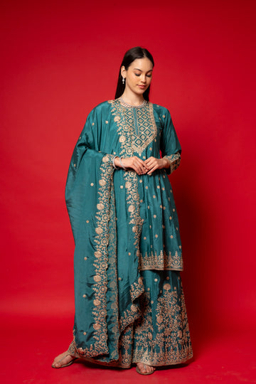 Rama Crepe Readymade Suit And Palazzo With Chinon Dupatta