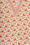 White Red Sequence, Threadwork & Floral Printed Cotton Unstitched Salwar Suit With Cotton Dupatta
