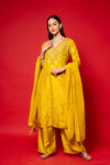 Mango Gold Cotton Readymade Suit And Palazzo With Tissue Dupatta