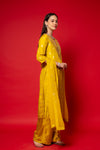 Mango Gold Cotton Readymade Suit And Palazzo With Tissue Dupatta