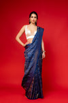 Midnight Blue Banarasi Woven Zari Banarasi Silk Saree With Unstitched Blouse