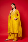 Mango Gold Cotton Readymade Suit And Palazzo With Tissue Dupatta