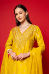 Mango Gold Cotton Readymade Suit And Palazzo With Tissue Dupatta