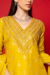 Mango Gold Cotton Readymade Suit And Palazzo With Tissue Dupatta