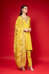 Pista Cotton Readymade Suit And Pant With Organza Dupatta