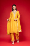 Gold Tissue Readymade Suit And Pant With Tissue Dupatta