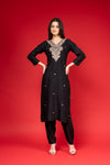 Black Cotton Readymade Suit And Pant With Cotton Silk Dupatta