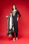 Black Cotton Readymade Suit And Pant With Cotton Silk Dupatta