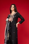 Black Cotton Readymade Suit And Pant With Cotton Silk Dupatta