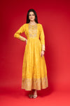 Mustard Tissue Floor Length Readymade Suit And Palazzo With Chinon Dupatta