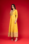 Mustard Tissue Floor Length Readymade Suit And Palazzo With Chinon Dupatta