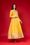 Mustard Tissue Floor Length Readymade Suit And Palazzo With Chinon Dupatta