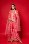 Pink Crepe Readymade Suit And Palazzo With Net Dupatta