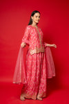 Pink Crepe Readymade Suit And Palazzo With Net Dupatta