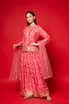 Pink Crepe Readymade Suit And Palazzo With Net Dupatta