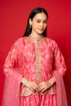 Pink Crepe Readymade Suit And Palazzo With Net Dupatta