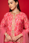 Pink Crepe Readymade Suit And Palazzo With Net Dupatta