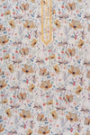 White Pista Mirror Sheet, Threadwork & Floral Printed Cotton Unstitched Salwar Suit With Cotton Dupatta