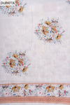 White Pista Mirror Sheet, Threadwork & Floral Printed Cotton Unstitched Salwar Suit With Cotton Dupatta