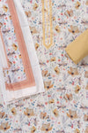 White Pista Mirror Sheet, Threadwork & Floral Printed Cotton Unstitched Salwar Suit With Cotton Dupatta