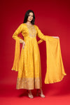 Mustard Tissue Floor Length Readymade Suit And Palazzo With Chinon Dupatta